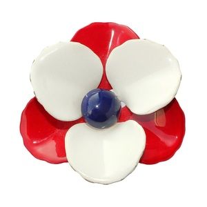 Vintage Patriotic Flower Brooch Red White Blue Enamel Large Floral Retro 1960s